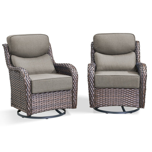 Rilyson Set of 2 Wicker Brown Stainless steel Frame Swivel glider Conversation Chair with Gray Gray Cushioned Seat