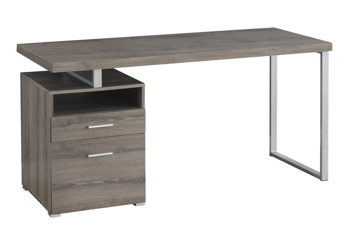 Tatayosi 60 Inch Brown Wood Look Computer Desk with Reversible Storage and Grey Metal Frame
