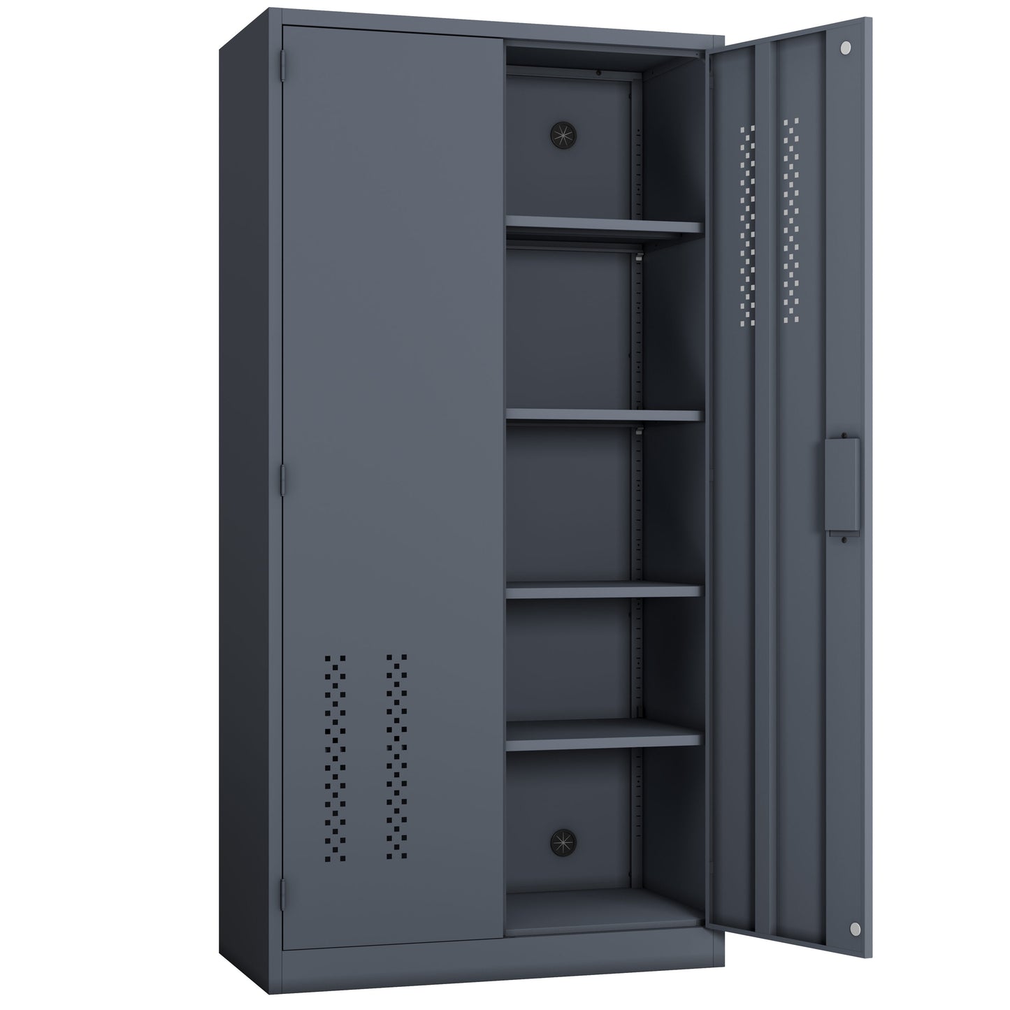 Tatayosi Metal garage storage cabinet with 2 doors and 4 adjustable shelves 71.96inch steel lockable file cabinet with pegboard interior suitable for home offices garages gyms schools gray