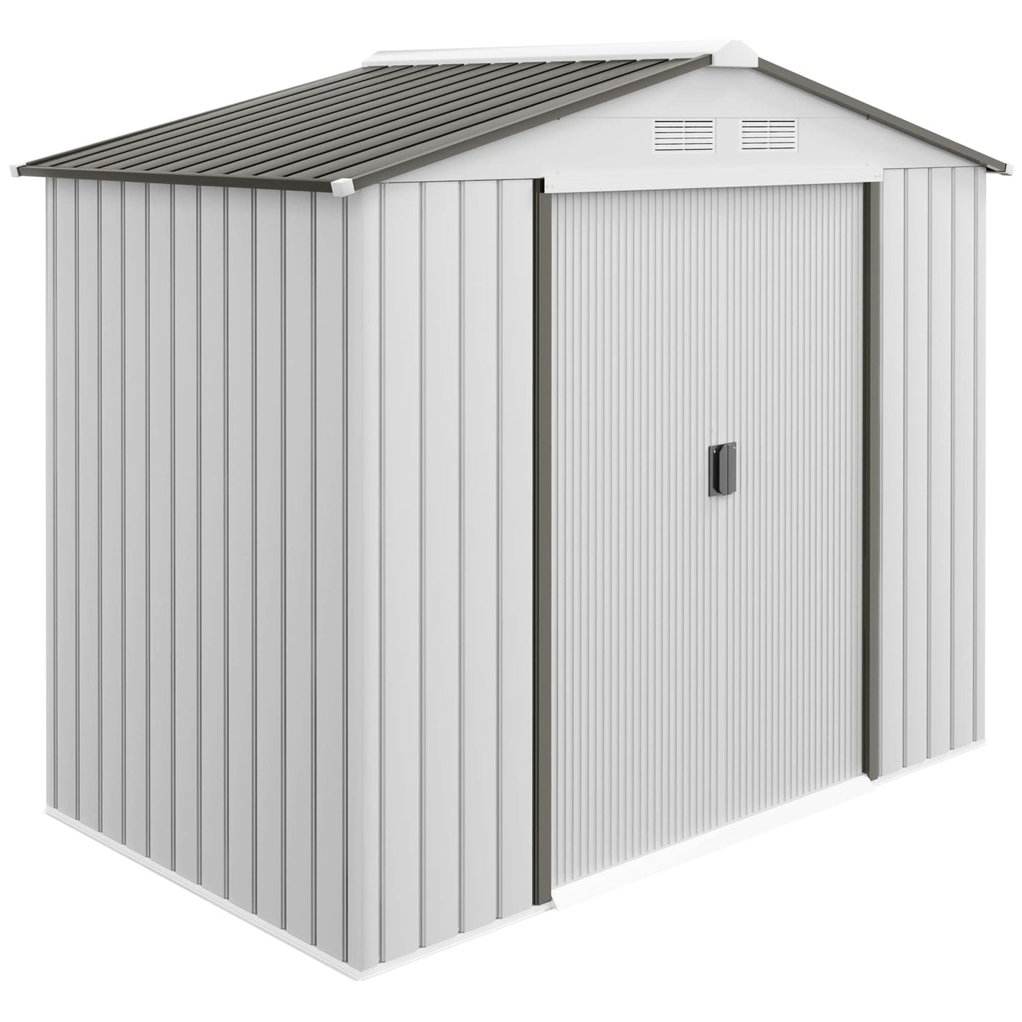 Outsunny  7ft x 4ft Outdoor Storage Shed Garden Tool Metal Shed with Foundation Kit Double Lockable Door Air Vents and Sloping Roof for Backyard Patio Lawn White