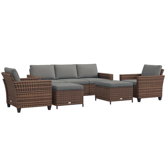 Outsunny  5 Piece Patio Furniture Set with Cushions Outdoor Conversation Set with Rattan 3-Seater Sofa Chairs and Footstools for Backyard Lawn and Pool Mixed Brown