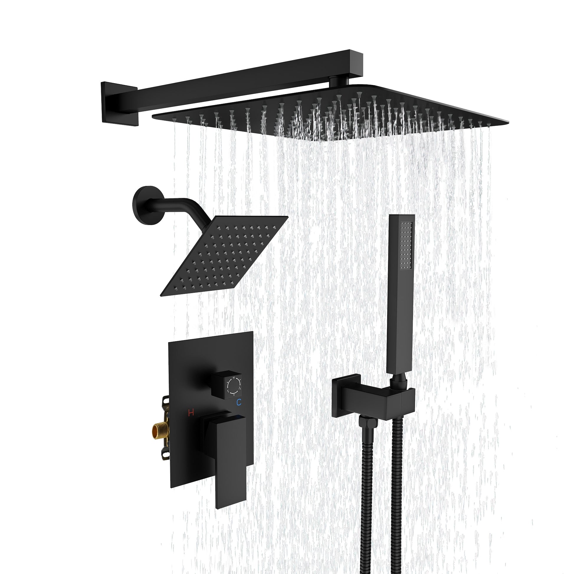 CASAINC Matte Black 12-in Dual Head Built-In ShowerÂ FaucetÂ System with 3-way Diverter ( Pressure-balanced Valve Included )