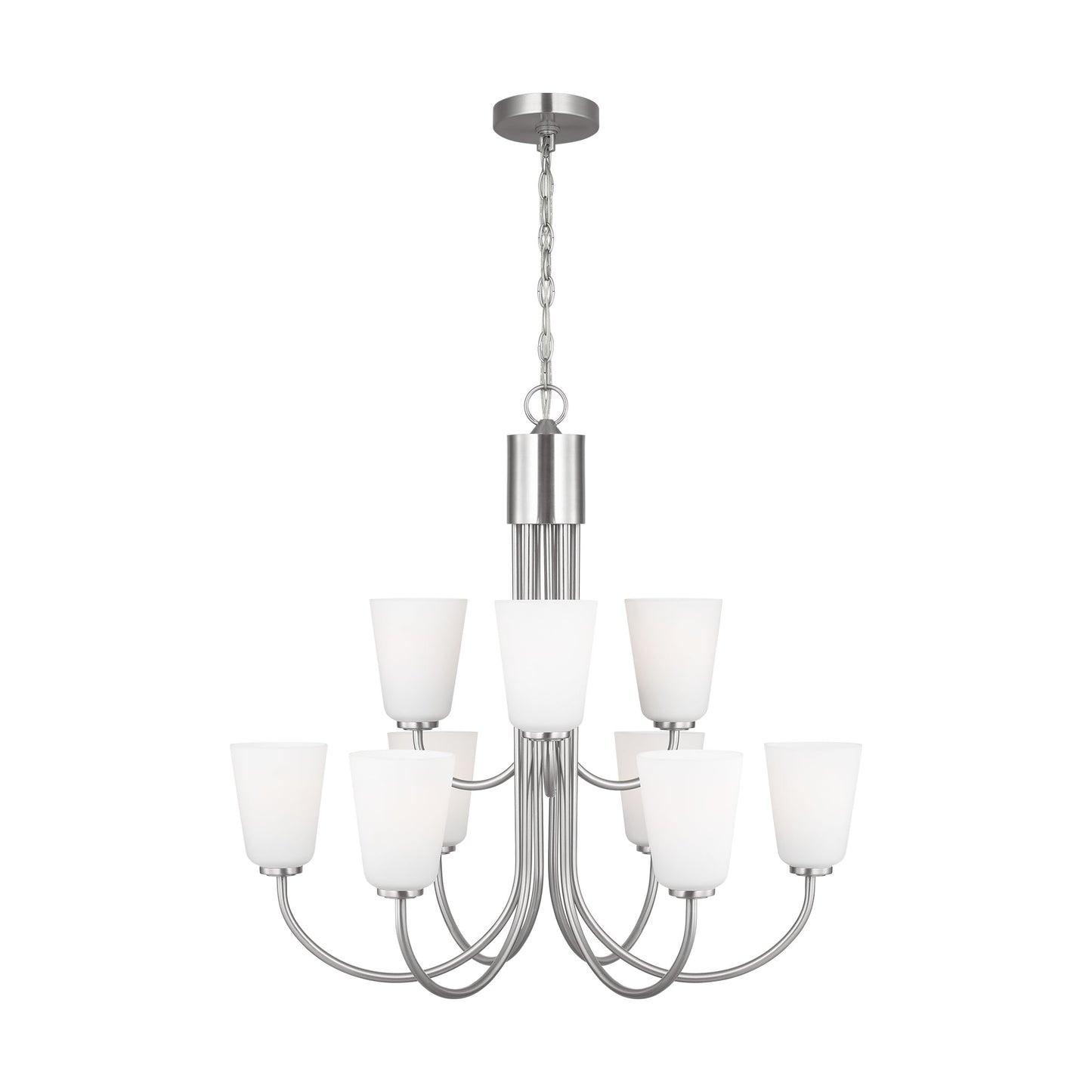 Generation Lighting Abells 9 -Light Brushed Nickel Transitional For Use in Bathrooms, Bedrooms, Dining Rooms, Foyers, Kitchens, Living Rooms Chandelier