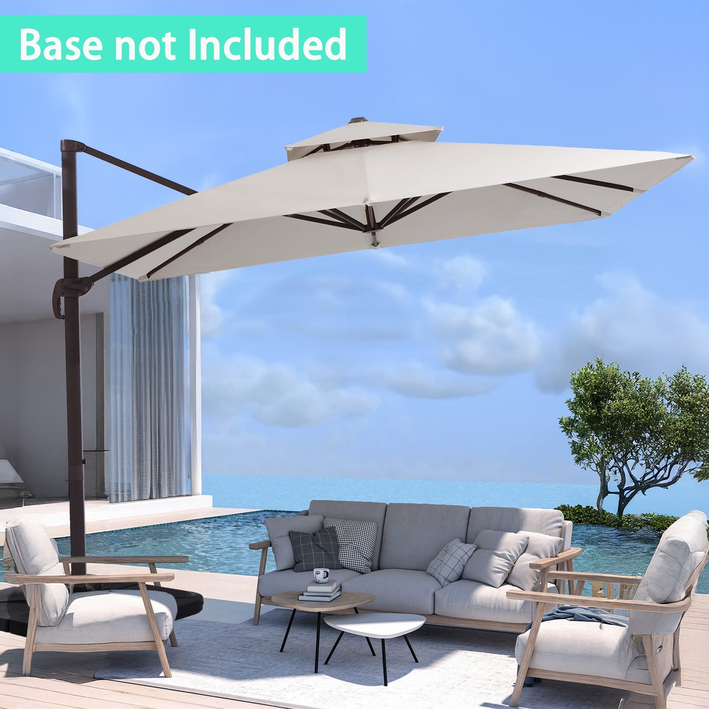 JEAREY 10-ft Aluminum White Crank Cantilever Patio Umbrella