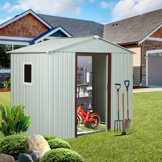 Tatayosi 8ft x 4ft Outdoor Metal Storage Shed With window and metal foundation White