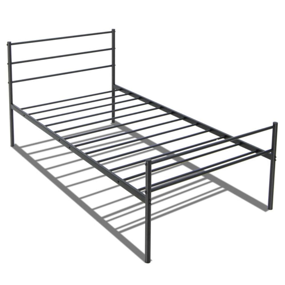 Clihome Twin Black Metal Storage Bed Frame with Headboard