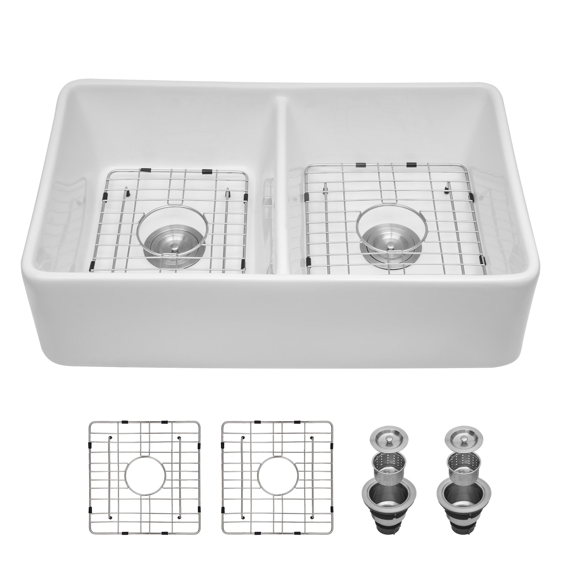LIVIZA Farmhouse apron front 32-in x 20-in Porcelain Double equal bowl Kitchen Sink