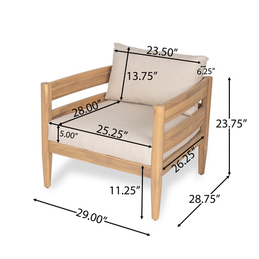 Christopher Knight Home Rowan Patio Chair Outdoor Acacia Wood with Cushions Beige and Light Teak