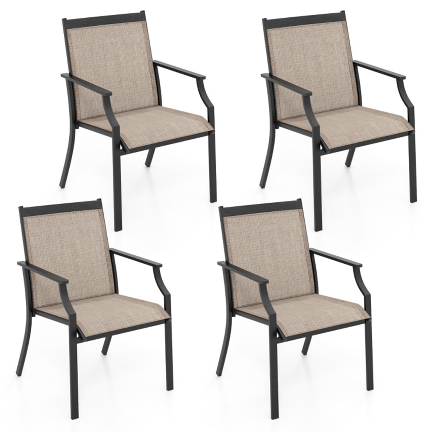 Mondawe Set of 4 Stackable Black Metal Frame Stationary Conversation Chair with Brown Mesh Seat