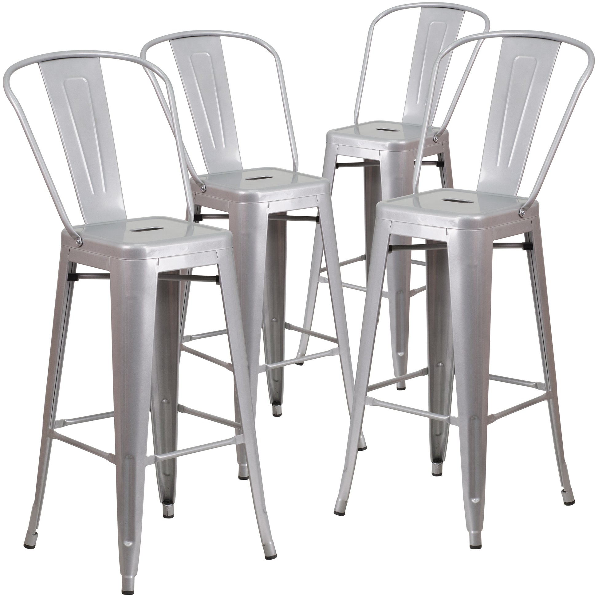 Flash Furniture Lily Commercial Grade 4 Pack 30-in High Silver Metal Indoor-Outdoor Barstool with Removable Back