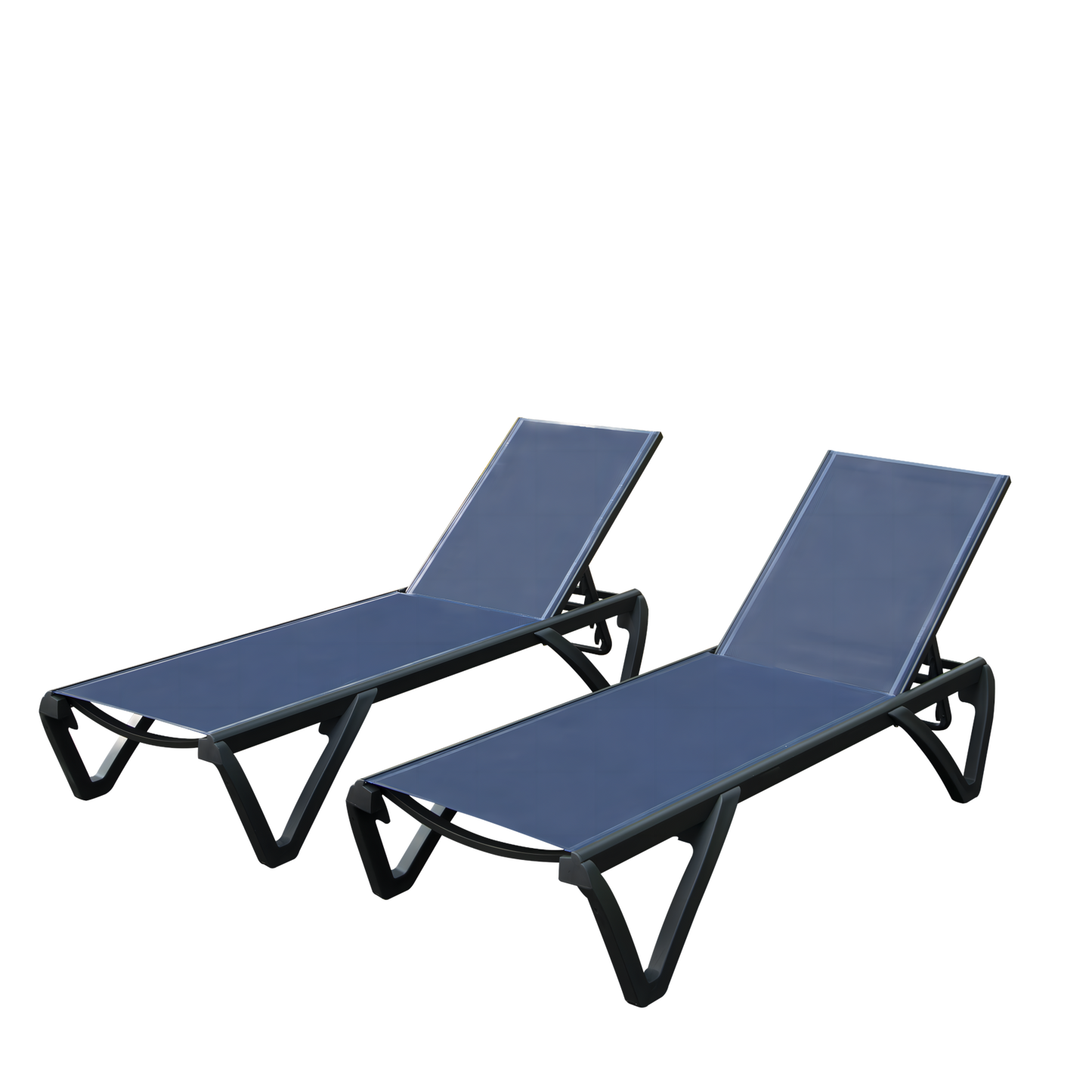GDFStudio Modern Outdoor Set of 2 Aluminum Plastic Adjustable Chaise Lounge with Wheels Poolside Navy Blue