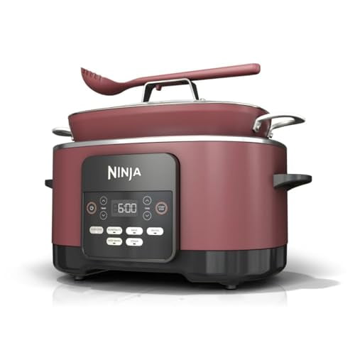 8.5Qt Multicooker, 8-in-1 Slow Cooker, Dutch Oven, Steam, Bake, Roast, Sear, Sauté, Bread Maker & Warmer, Glass Lid, Integrated Spoon & Nonstick Pot - Cherry Tarte