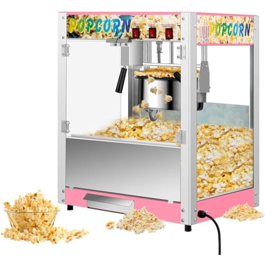 8-Ounce Kettle Movie Theater Automatic Popcorn Machine with Heating Rod Heat Lamp Safety Tempered Glass Doors