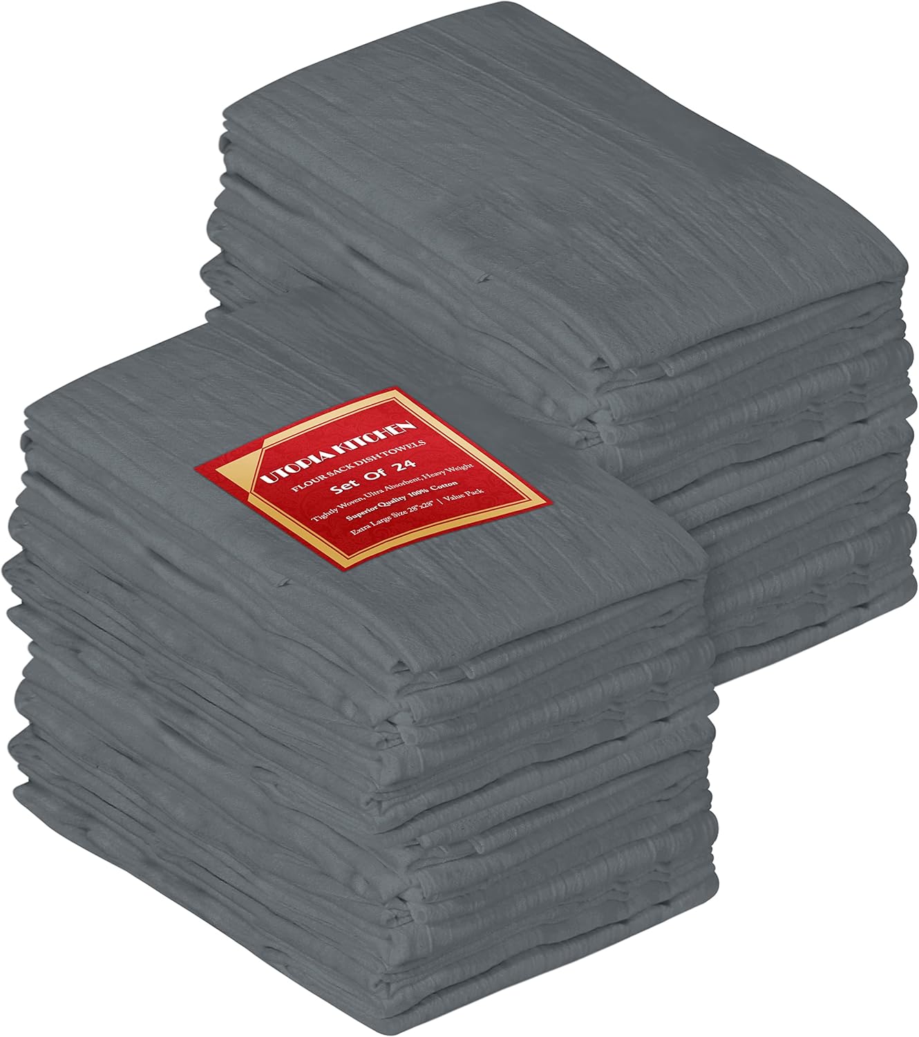 Utopia Kitchen Light Grey Flour Sack Towels [24 Pack - 28 x 28 Inch] 100% Cotton Tea Towels for Cleaning & Drying - Highly Absorbent Kitchen Dish Cloth