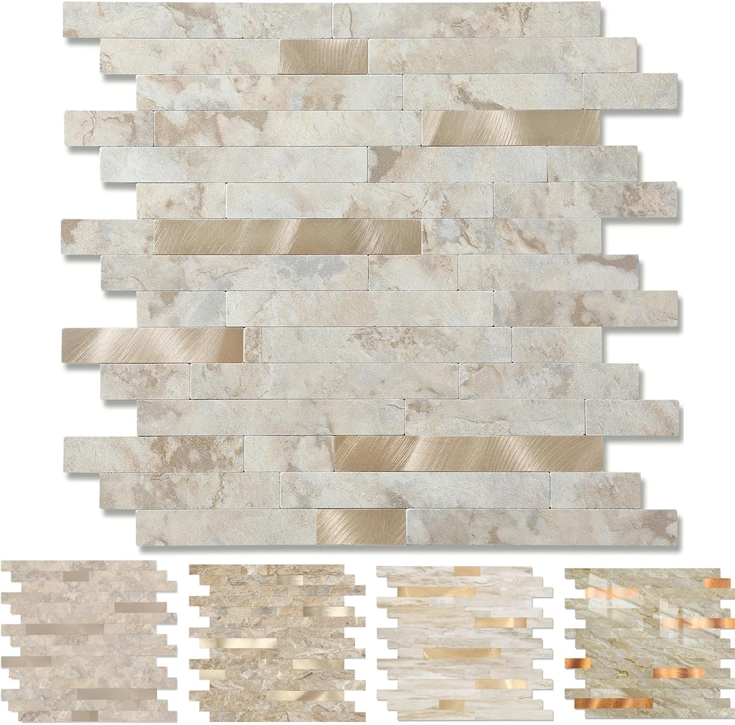 Yipscazo 10 Sheets Peel and Stick Stone Metal Tile Backsplash, Stick on Tiles for Backsplash Kitchen, Bathroom, Laundry Room, Camper, Fireplace (12'' X 12'', Ecru)