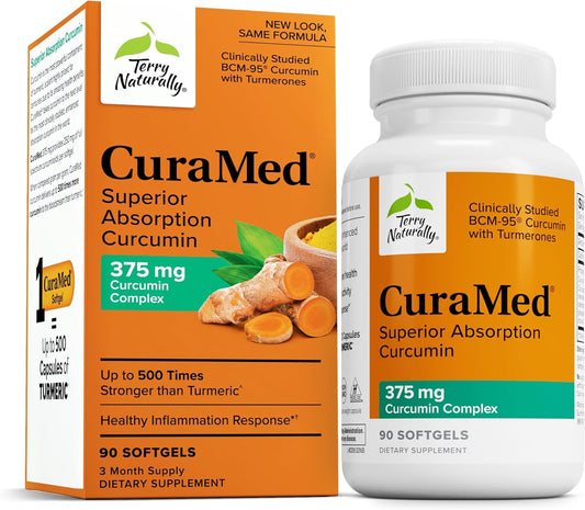 Terry Naturally CuraMed 375mg - Antioxidant Supplement for Brain & Immune Health Support - Dietary Supplement with Curcumin & Turmeric Essential Oil - Herbal Liver Support - 90 Softgels