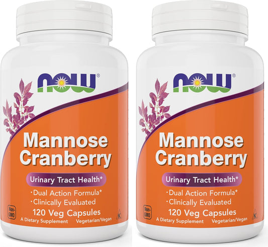 NOW Foods Mannose Cranberry, 120 Capsules (Pack of 2) - with PAC - 450mg dMannose, 250mg Whole Cranberry - Urinary Tract Health* - Vegan Friendly Supplement, Non-GMO