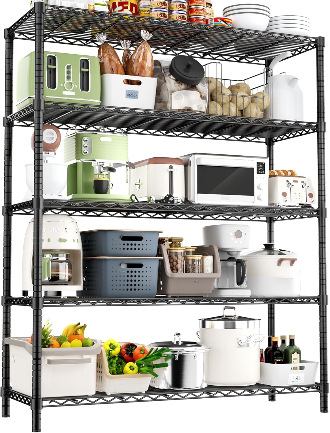 Storage Shelves Heavy Duty, 48" L x 20" W x 72" H Garage Wire Shelving Unit Loads 2000LBS, 5-Tier Adjustable Metal Industrial Utility Shelf Rack for Kitchen, Laundry Room, Pantry, Warehouse, Basement