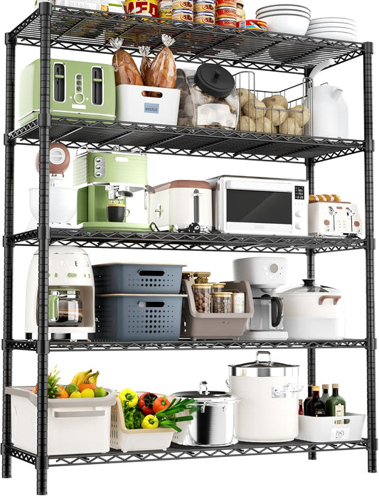 Storage Shelves Heavy Duty, 48" L x 20" W x 72" H Garage Wire Shelving Unit Loads 2000LBS, 5-Tier Adjustable Metal Industrial Utility Shelf Rack for Kitchen, Laundry Room, Pantry, Warehouse, Basement