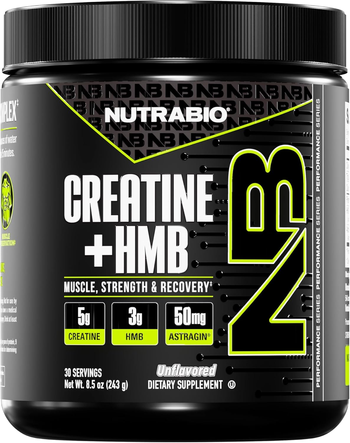 NutraBio Creatine + HMB- Creatine Monohydrate with HMB Powder for Muscle Growth, Increased Strength- 30 Servings (Unflavored)