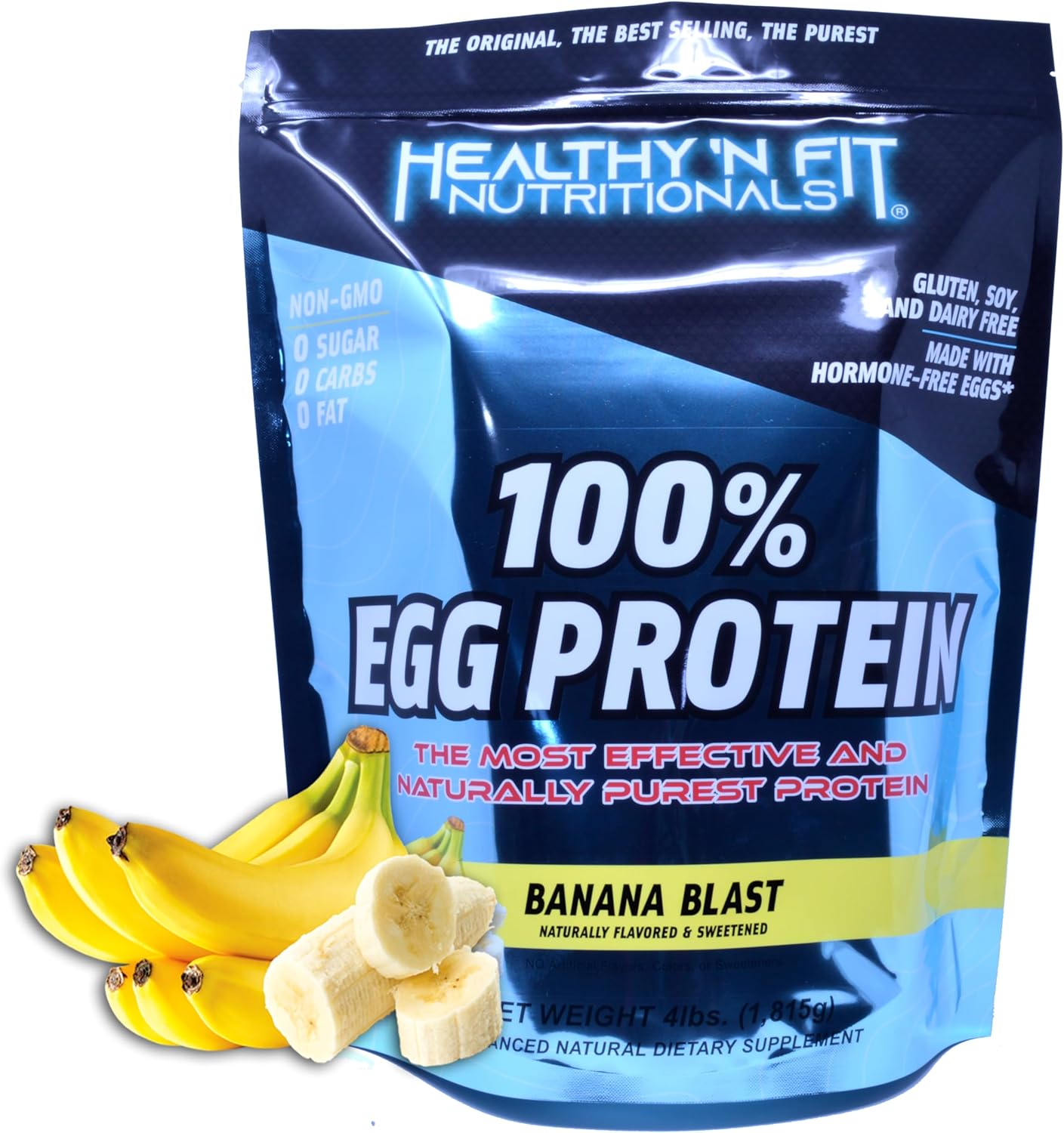 Healthy 'N Fit 100% Egg Protein- Banana Blast (4lb): 100% Egg White Protein. Zero Lactose, Zero Sugar.- Ultra Pure, Natural Egg Protein Isolate