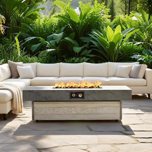 Outdoor Propane Fire Pit Table with Modern Design,50000 BTU Propane Fire Pits Table for Patio Set, Cement Grey