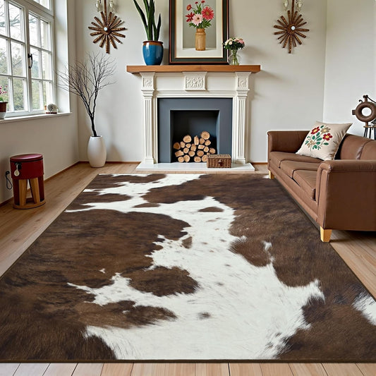 Foxmas Area Rugs for Living Room, 5x7 Machine Washable Cow Print Rug, Non-Slip Low Pile Indoor Floor Rug, Carpet for Bedroom Dining Room Laundry Room Kitchen Home Office