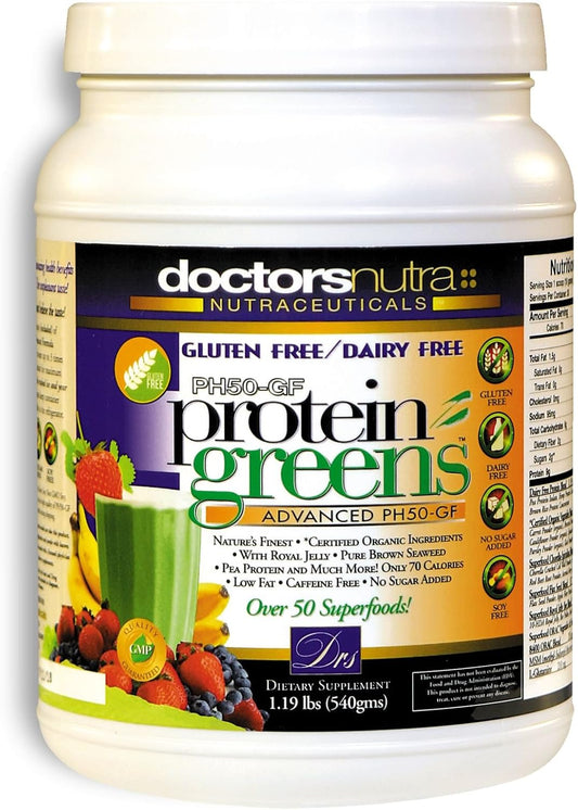 PH50 Protein Greens Plant-Based All Natural no Gluten Non-Dairy Vegetable Pea Rice Protein Vanilla Flavor 1.19 pounds 50 Superfoods with Digestive Enzymes