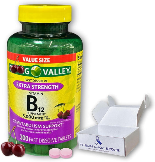 B12 Vitamins 5000mcg- Methylcobalamin Extra Strength Fast Dissolve Tablets Cherry Flavor 300 ct (Pack of 1), Boxed by Fusion Shop Store