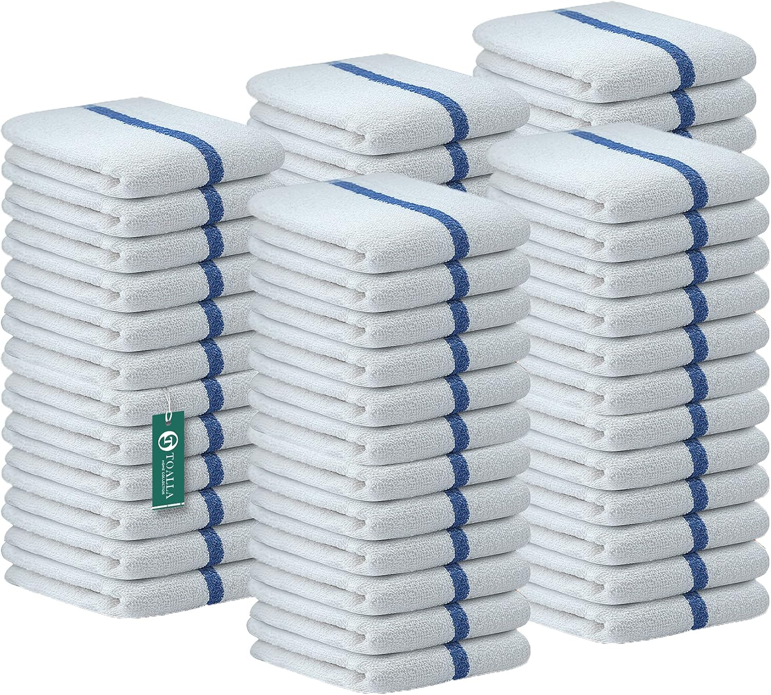 TOALLA Bar Mop Blue Stripe 10lbs 16x19 Pack of 60 100% Cotton Double Stitched Route Ready Absorbent Kitchen Towel Dish Towels and Dishcloths Towels Sets Washcloth Kitchen Towels