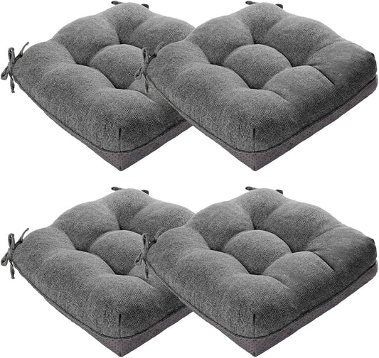 MAGIC ELEPHANT Chair Cushions for Dining Chair, Shredded Memory Foam Kitchen Chair Cushions Set of 4, Non-Slip Thick Dinning Room Chair Pads Seat Cushions, 15.5" x 15.5" x 4" (Grey)