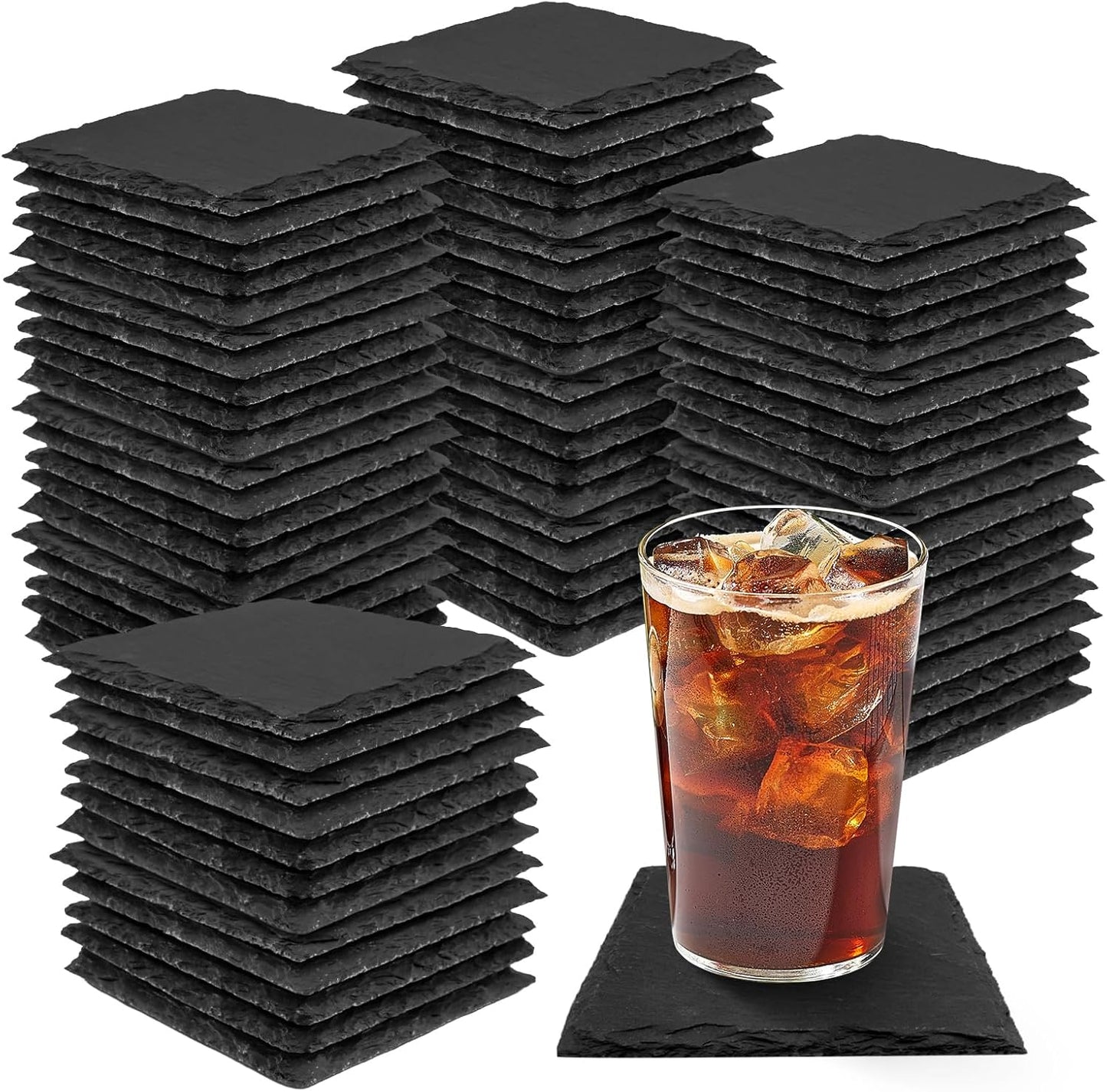 68 Pieces Slate Coasters, Dhfsleo Size 4 x 4 inch Black Coasters Stone Coaster Set, Square，Perfect for use in Your Home, Office, Kitchen,bar,Christmas or Anywhere.