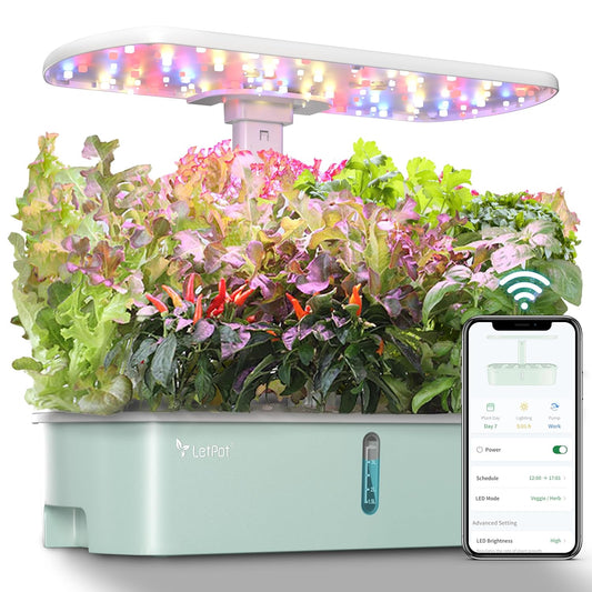 LetPot LPH-Air Hydroponics Growing System Kits, APP & WiFi Controlled Smart Indoor Garden with 24W Grow Light Full Spectrum, 10 Pods Planter Indoor Gardening for Gifts, Kitchen, Vegetable (Green)