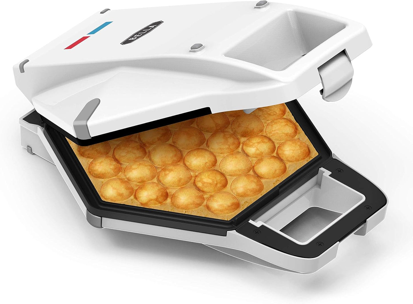 BELLA 17175 Bubble Maker w, Rapid Quickly Make Fluffy 9\u201D Authentic Hong Kong Breakfast or Dessert, Healthy-Eco Non Stick Coating, Easy to Clean Waffle Iron, 120 Volts, Cone Rack Included, White