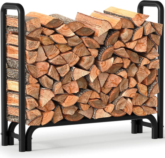 Firewood Rack Stand 17.7inch Heavy Duty Log Rack Holder for Indoor and Outdoor Wood Storage Wrought Iron Wood Stacker Shelf Black Color