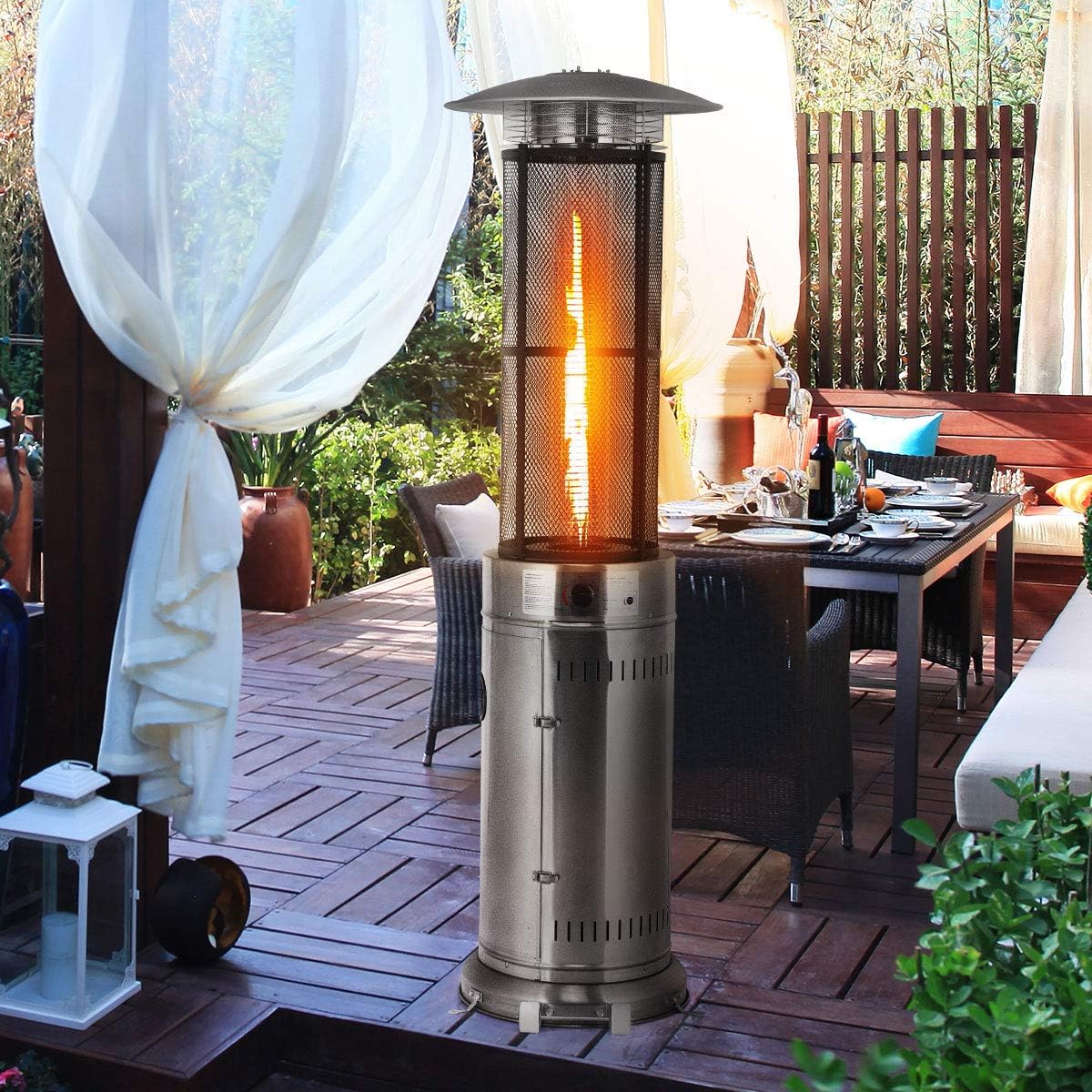 Happygrill Patio Heater, Outdoor Round Space Heater with Adjustable Heat, Wheels & True Flame, 40000 BTU Stainless Steel Patio Propane Heater Freestanding for Outdoor Use Garden Balcony BBQ Party