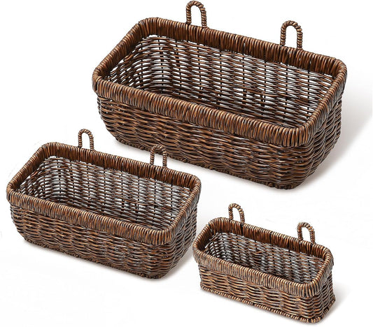 AceList Wall Hanging Basket, Boho Style Hand-Woven Hanging Storage Baskets - Set of 3, Ideal for Boho Room Decor, Kitchen, Garden, and Living Room(Brown)