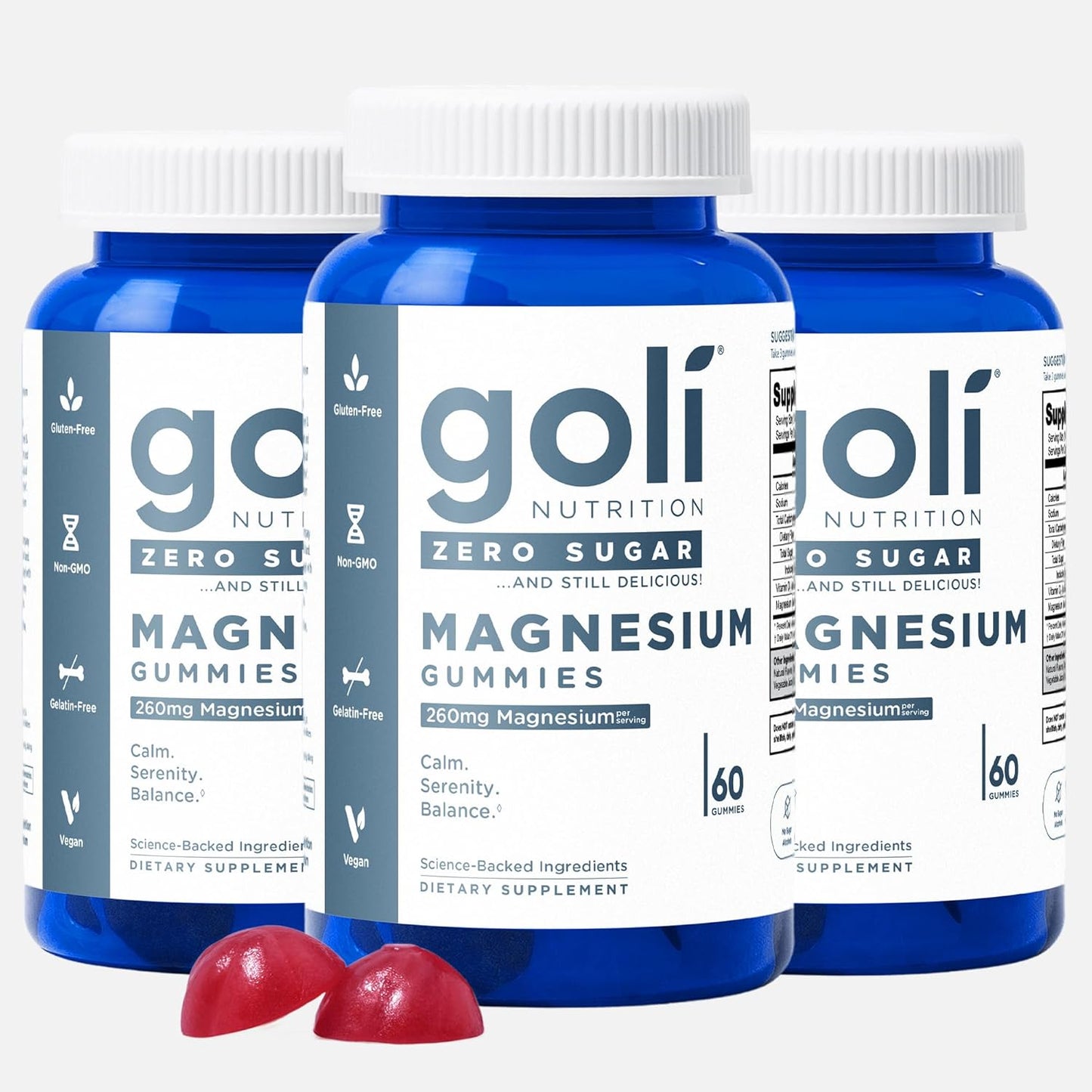 Zero Sugar Goli Magnesium Gummies - 260mg Magnesium, Vitamin D, No Artificial Sweeteners, No Sugar Alcohols. Gelatin-Free, Gluten-Free, Vegan & Non-GMO (3)