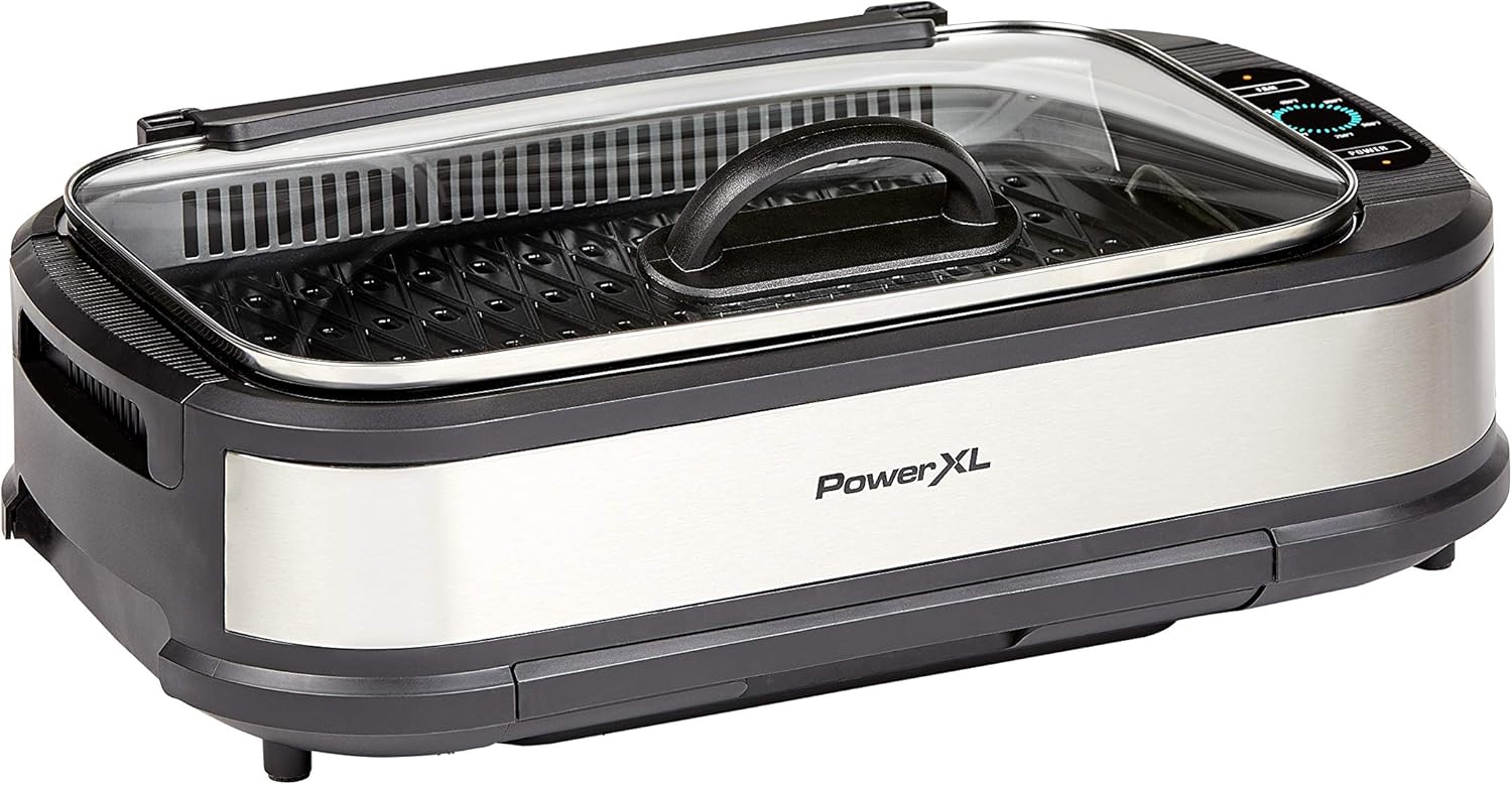 PowerXL Smokeless Grill with Tempered Glass Lid and Turbo Speed Smoke Extractor Technology. Make Tender Char-grilled Meals...