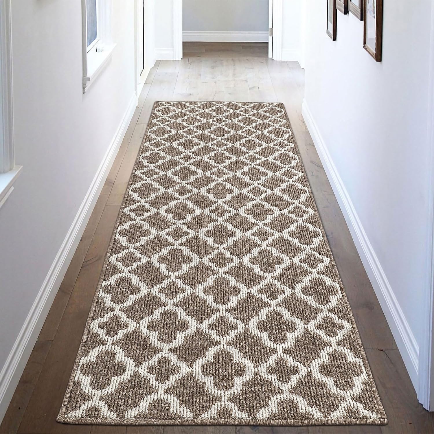 U'Artlines Runner Rug for Hallway 2×6feet Non Slip Kitchen Floor Carpet Runners Brown Geometric Pattern Machine Washable Area Rug for Entryway Bathroom