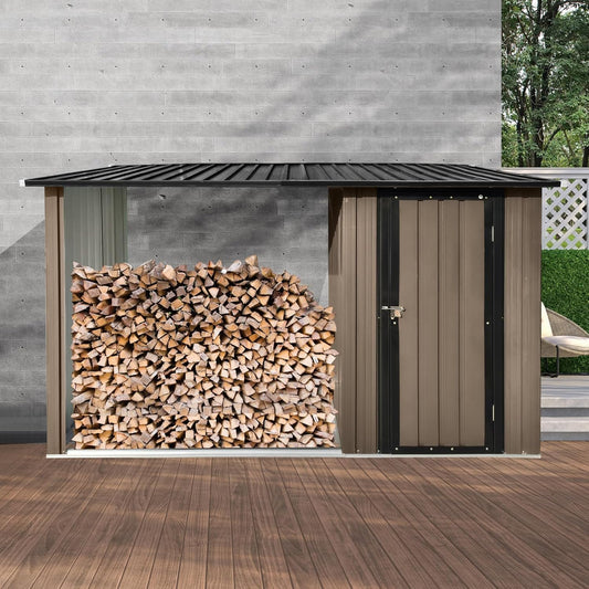 Heavy-Duty Galvanized Steel Outdoor Firewood Rack Storage Shed - Weather-Resistant Wood Storage with Sloped Roof & Large Front Access for Dry Firewood and Yard Equipment Organization