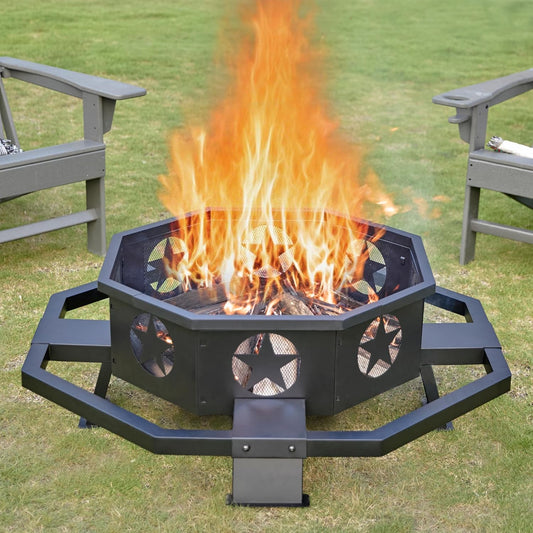 43 Inch Fire Pit for Outside, Octagonal Outdoor Wood Burning Large Firepit for Patio Backyard Camping, Black