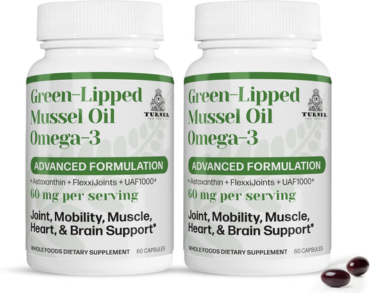 TURNER New Zealand Green Lipped Omega-3 Mussel Oil, 53x Higher Potency with UAF1000+ Super Antioxidant for Superior Joint Comfort & Mobility, No Fishy Aftertaste, 2 Bottles, 120 Softgels