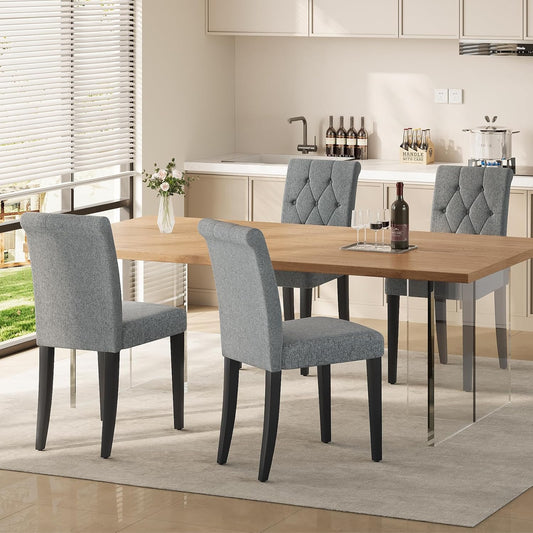 Welzona Upholstered Dining Chairs Set of 4, Button Tufted Parsons Dining Chair with Solid Wood Legs, Modern Fabric Side Chair for Dining Room\/Kitchen\/Restaurant\/Hotel- Grey