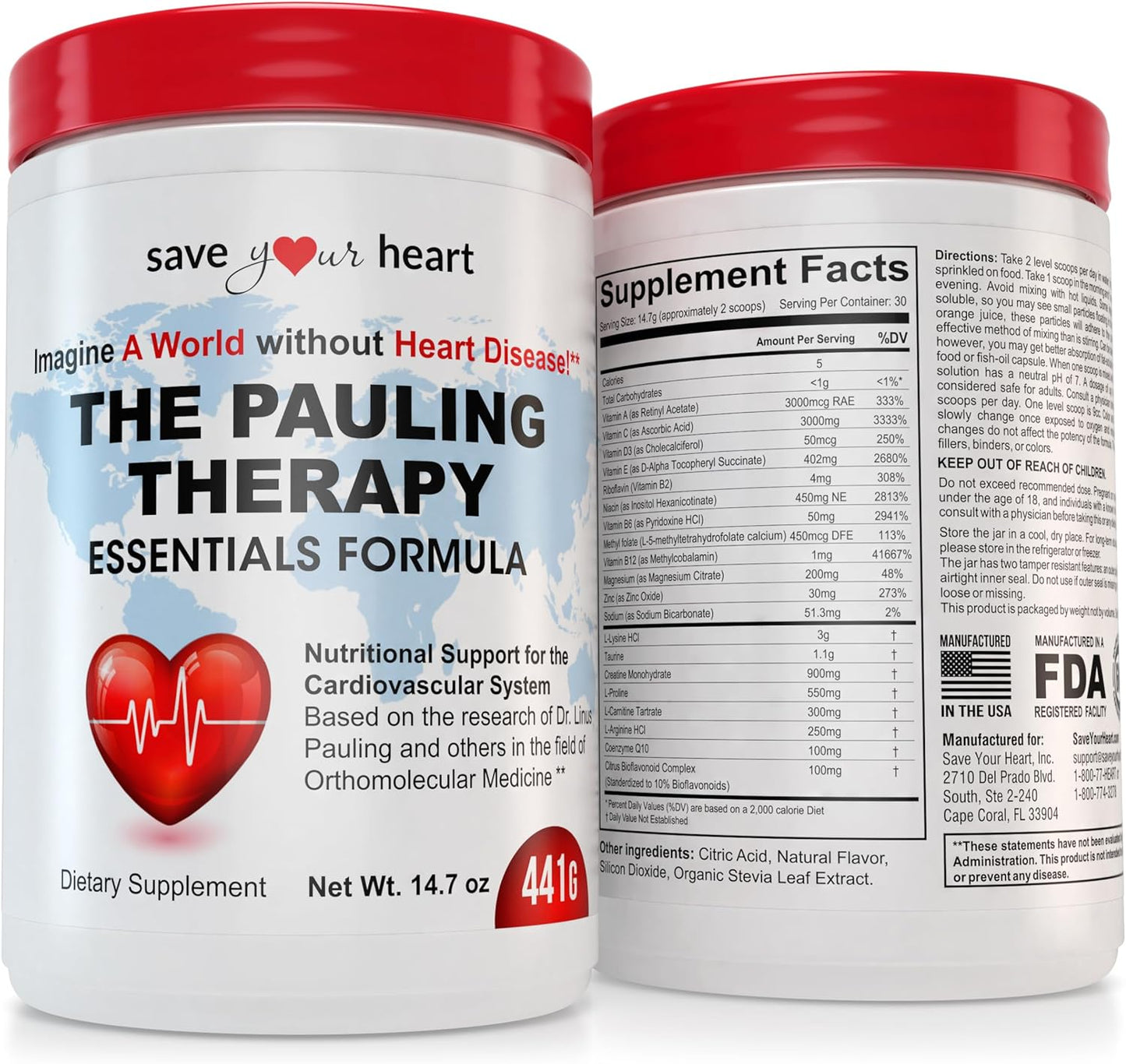 Cardio Health Powder Supplement - The Pauling Therapy Essentials Formula (PTEF) Healthy Vitamin C, B-12, L-Lysine, L-Arginine, Magnesium, Zinc + Vitamins, Minerals & Antioxidants