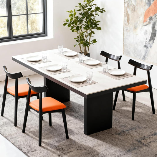 KEEZY Wooden Dining Chairs Set of 2, Modern Farmhouse Elbow Side Chair, Upholstered PU Leather Kitchen Chair, for Home,Kitchen, Office,and Meetings(Orange)