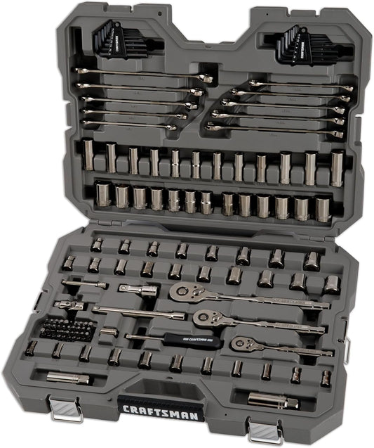 CRAFTSMAN OVERDRIVE 121-Piece Gunmetal Chrome Mechanics Tool Set, Standard SAE/Metric Socket Set, with Hard Case (CMMT99121L)