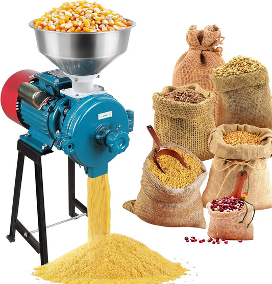 Snowtaros Electric Grain Mill Grinder 3000W 110V, Commercial Corn Grinder with Funnel, Dry Feed Grain Mill Machine, Thickness Adjustable, Powder Grinder for Grain Corn Rice Herbs Pepper (Dry Use)