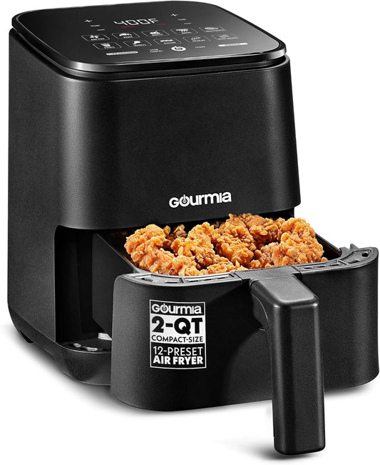 Gourmia Compact 2‑Qt Digital Air Fryer – Space‑Saving Mini Fryer with 10 One‑Touch Presets, FryForce 360° Rapid Air, LED Display, Dishwasher‑Safe Basket