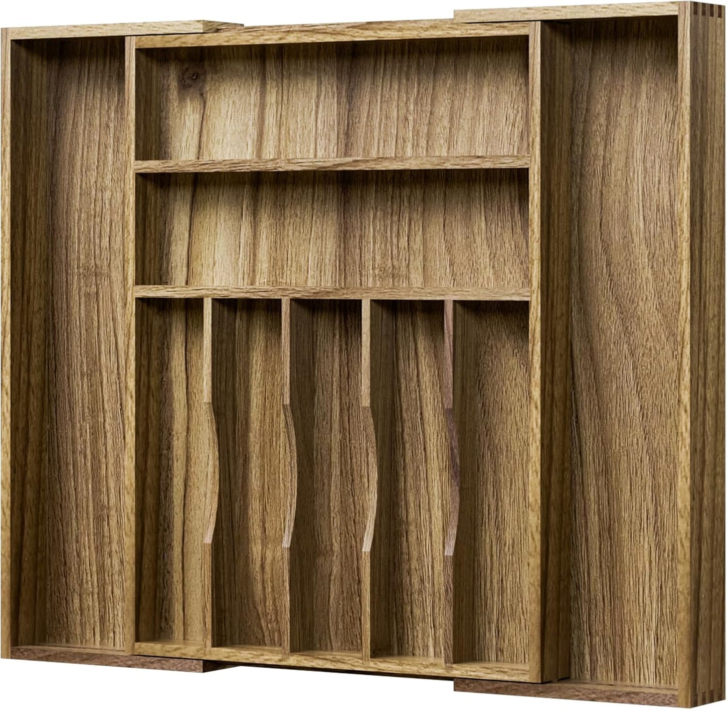 Kiasthome Acacia Wood Kitchen Silverware Drawer Organizer, Expandable Utensil Cutlery Drawer Organizer with Dividers, Flatware Organizer Silverware Tray for Spoon, Fork, 13''-20''x16.9'' (7-9 Slots)